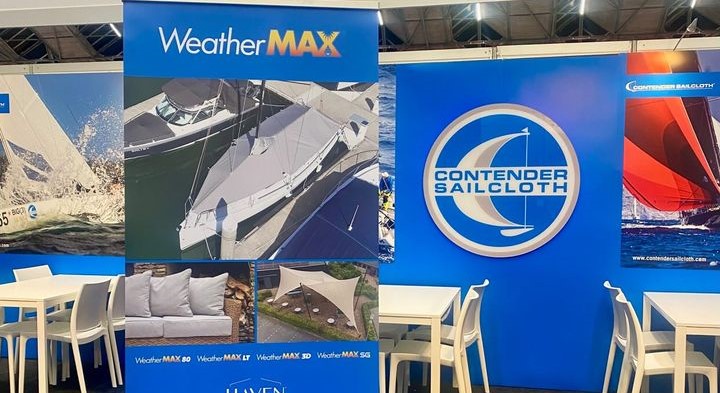 Banner at the expo showing boat cover