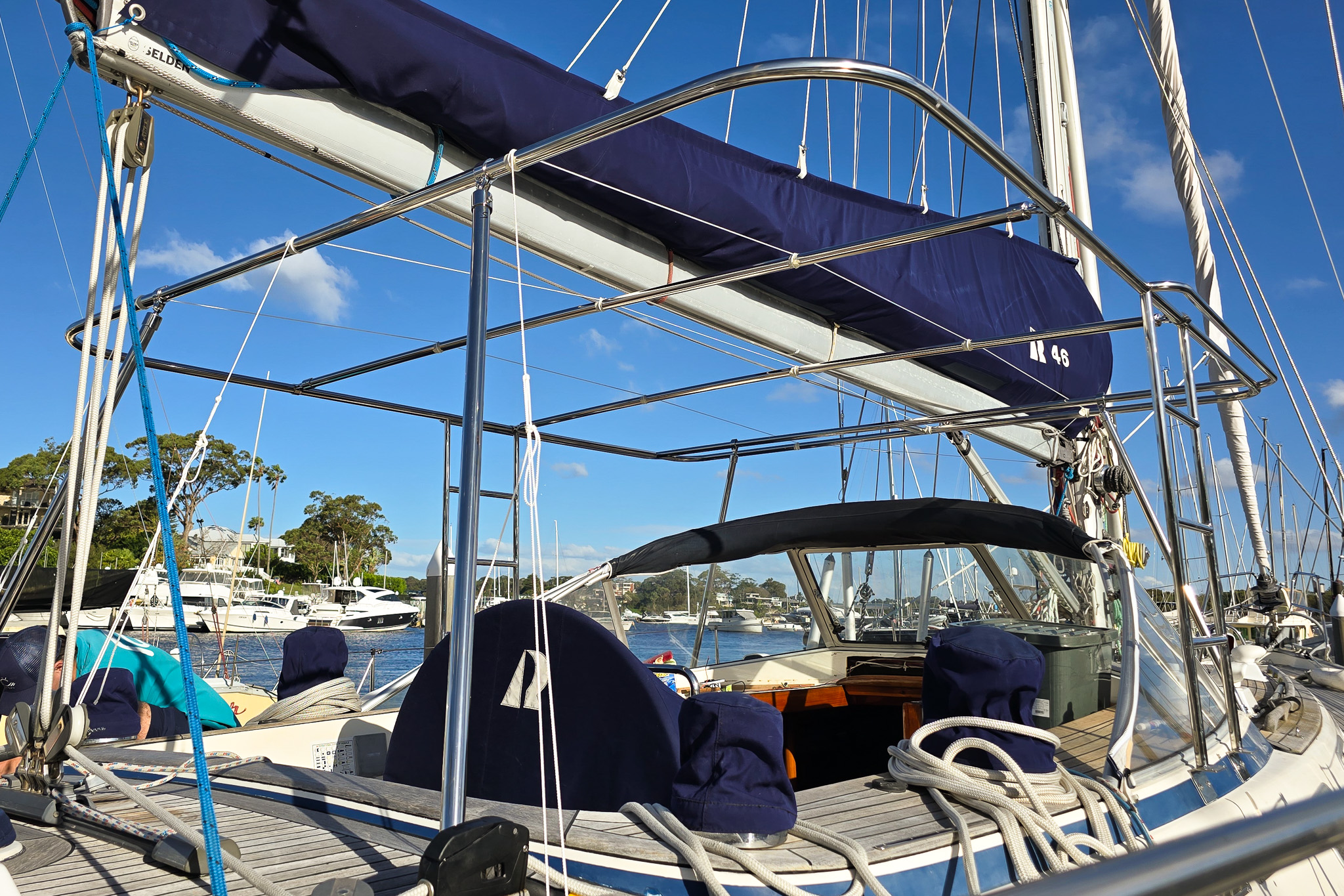 Stainless steel frames on sailing yacht