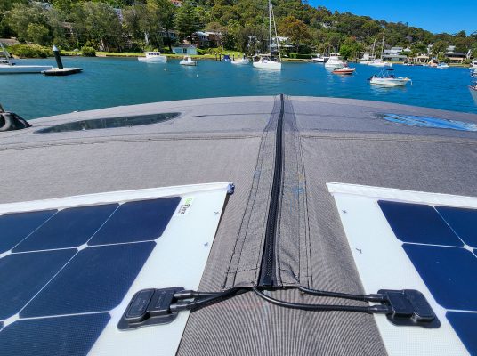 Bimini with solar panels